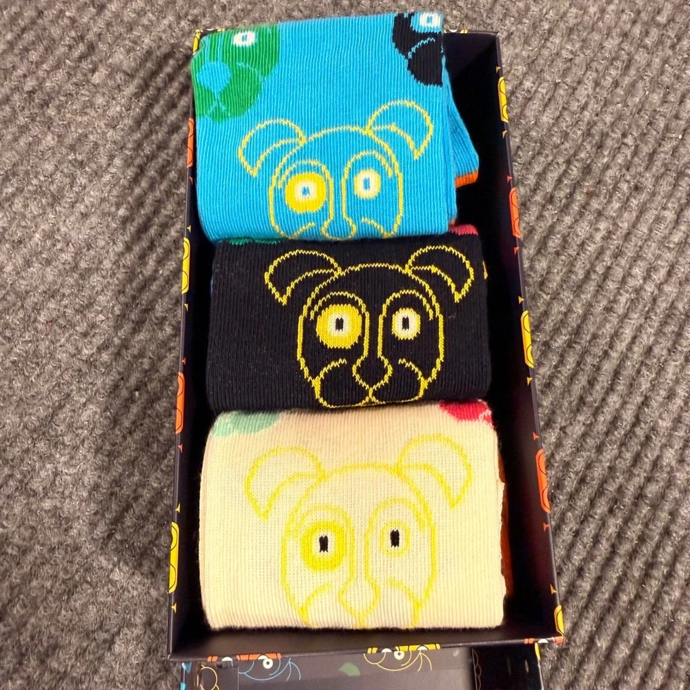 Happy Socks 3 Pack Dog Crew Socks Gift Set Colorful Adult Novelty Socks